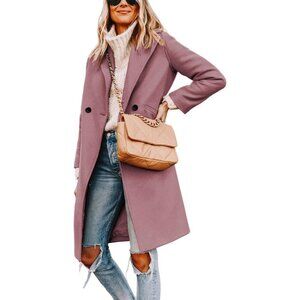 Women's Purple Winter Casual Notch Lapel Imported Single-breasted Pea Coat